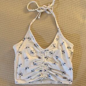 Hollister Cream and Blue Floral Crop Top